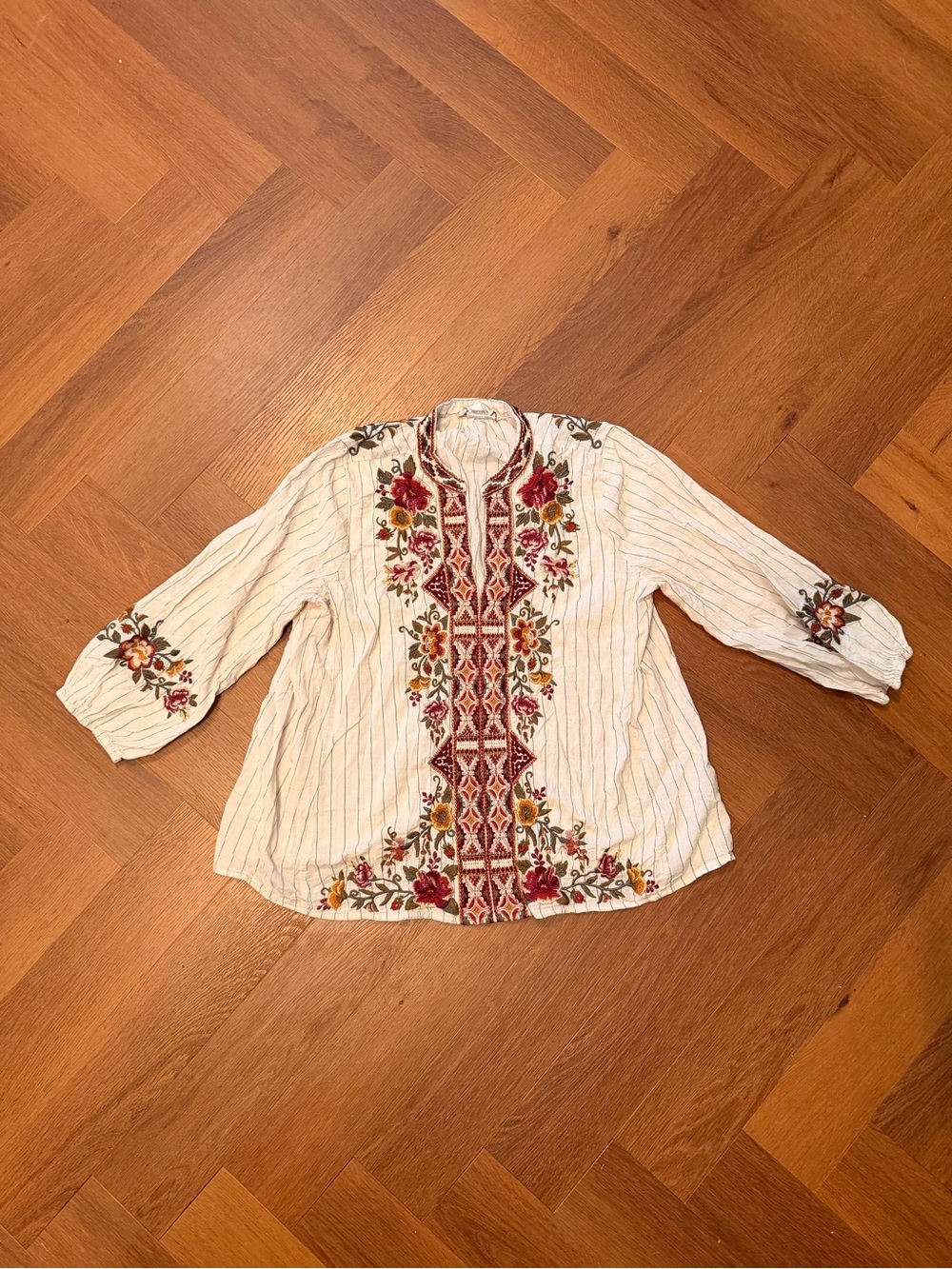 Johnny Was Collection Workshop Embroidered Tunic Blouse Medium